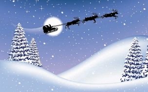 Fondo de pantalla de Fondos hd arbolitos con nieve y los renos volando