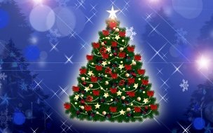 Fondo de pantalla de Arbolito de Navidad decorado con lazos rojos