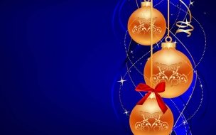 Fondo de pantalla de Bolas naranjas navideñas con fondo azul