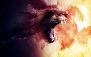 Fondo de pantalla de León cósmico en llamas - Fondo 4K de alta calidad