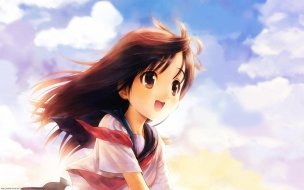 Fondo de pantalla de Anime Girl in wind
