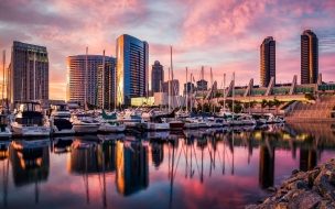 Fondo de pantalla de San diego 2560x1440 harbor sunset sunrise water reflections city