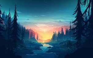 Fondo de pantalla de Forest 2560x1440 sunset artwork 4k
