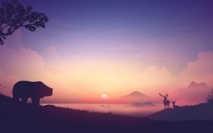 Fondo de pantalla de Sunset 2560x1440 bear deer 8k