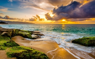 Fondo de pantalla de Hawaii 2560x1440 sunset beach ocean coast sky 4k