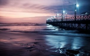 Fondo de pantalla de Ocean 2560x1440 pier sky night 4k