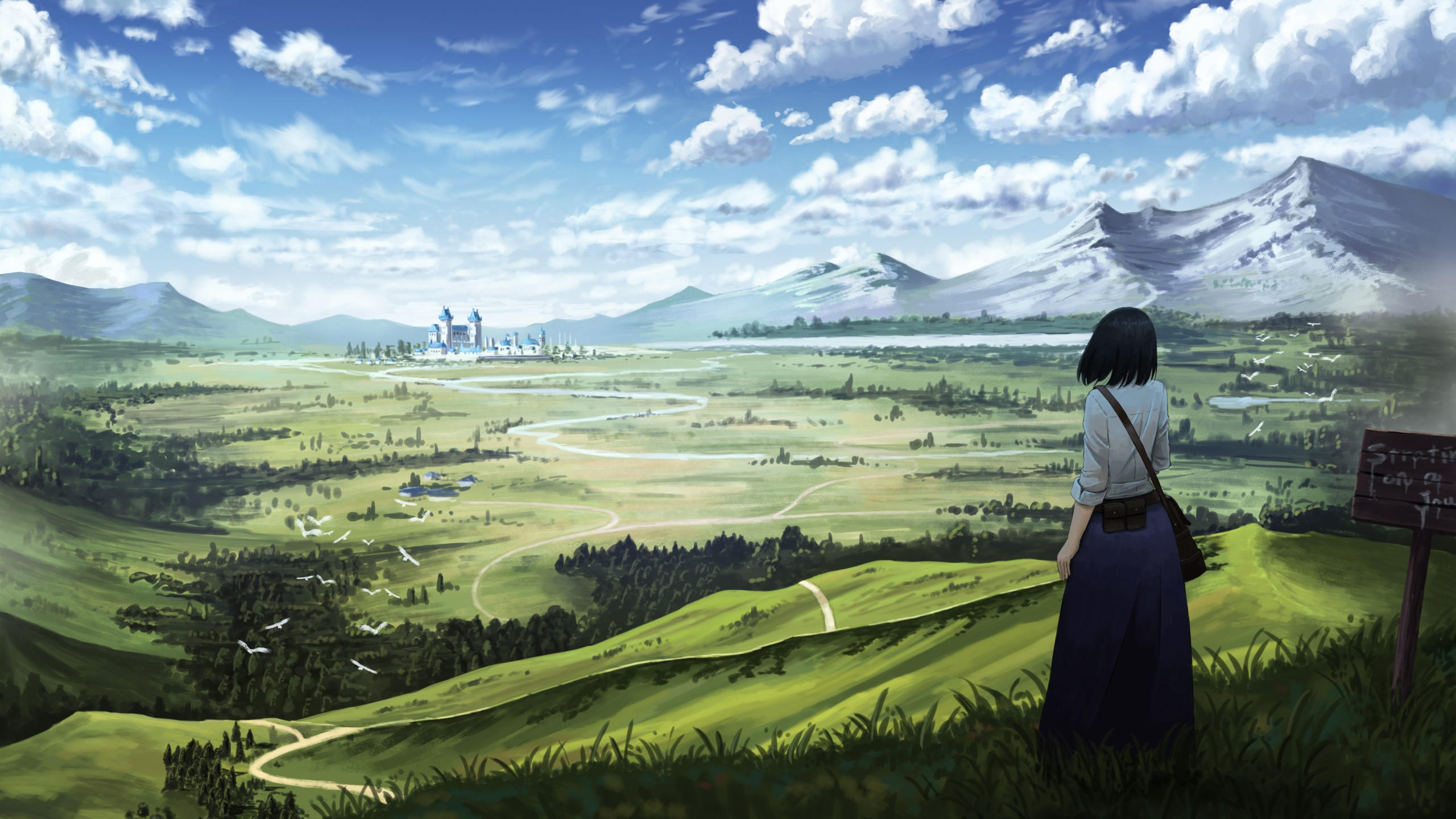 Anime 2560x1440 girl castle 4k