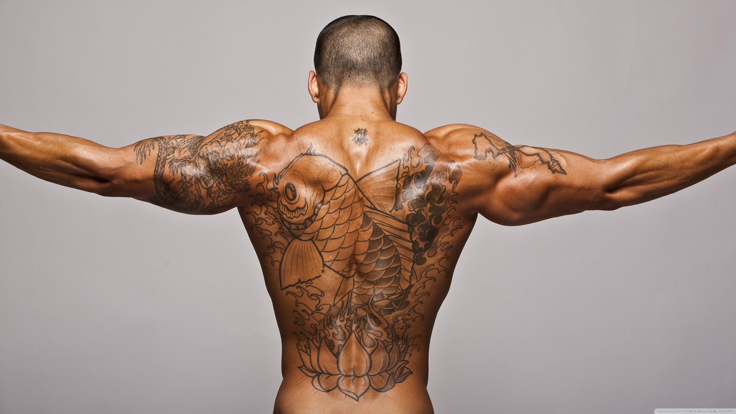 Bodybuilding 2560x1440 motivation training back tatoo