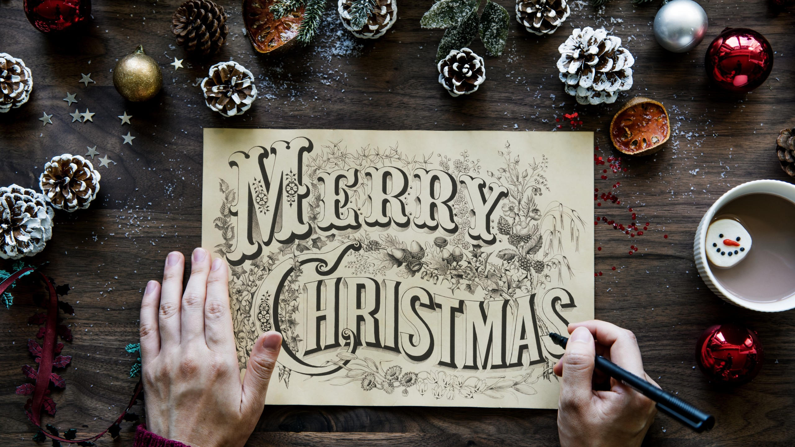Christmas 2560x1440 balls decorations 5k