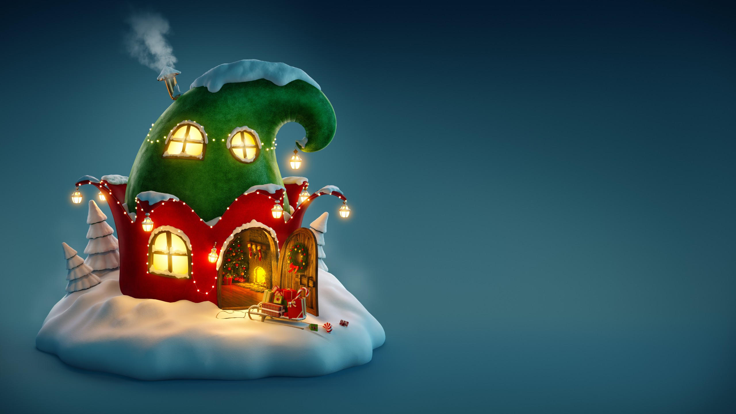 Christmas 2560x1440 new year 2017 fairy house