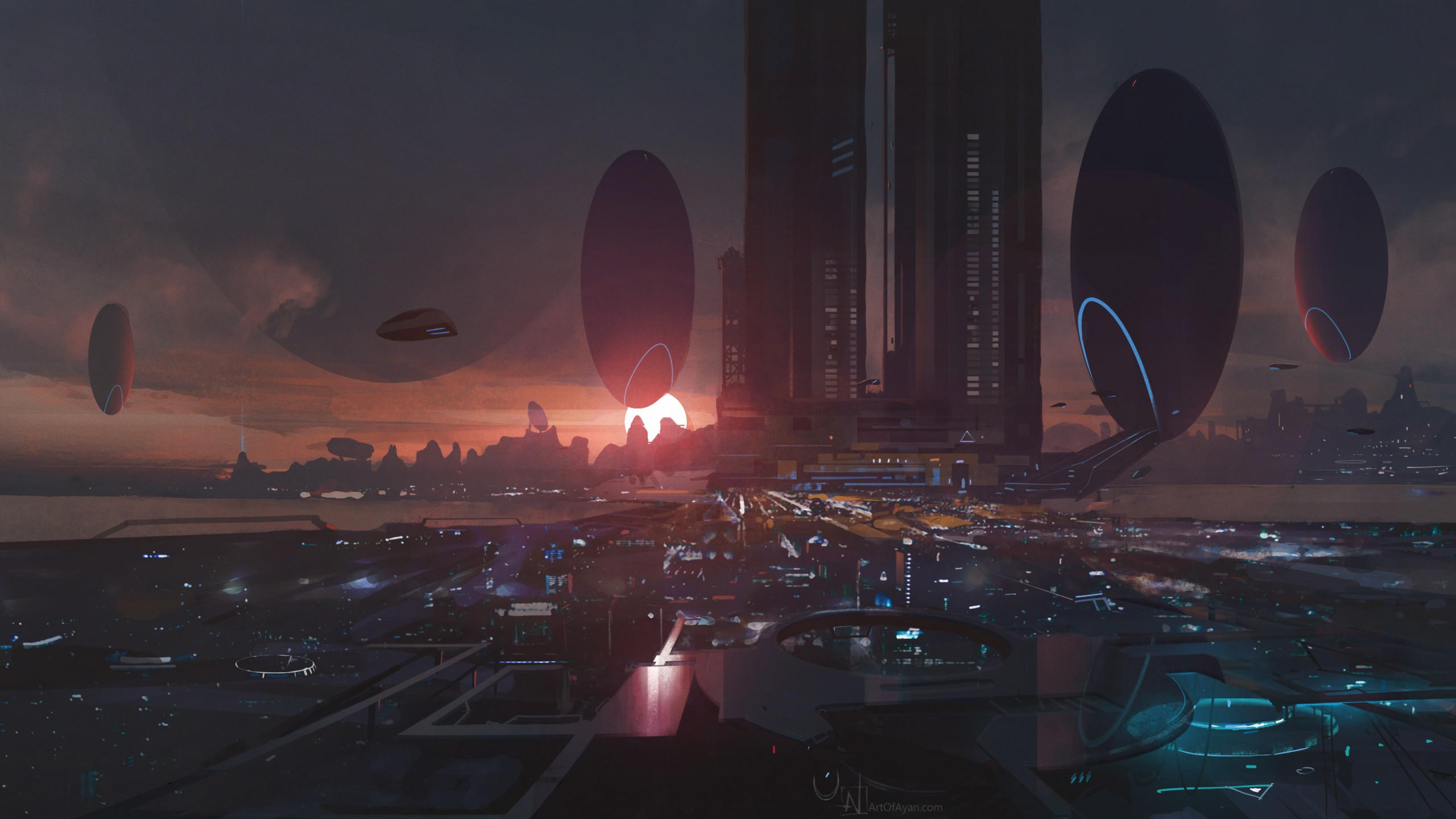 City 2560x1440 sunset 4k