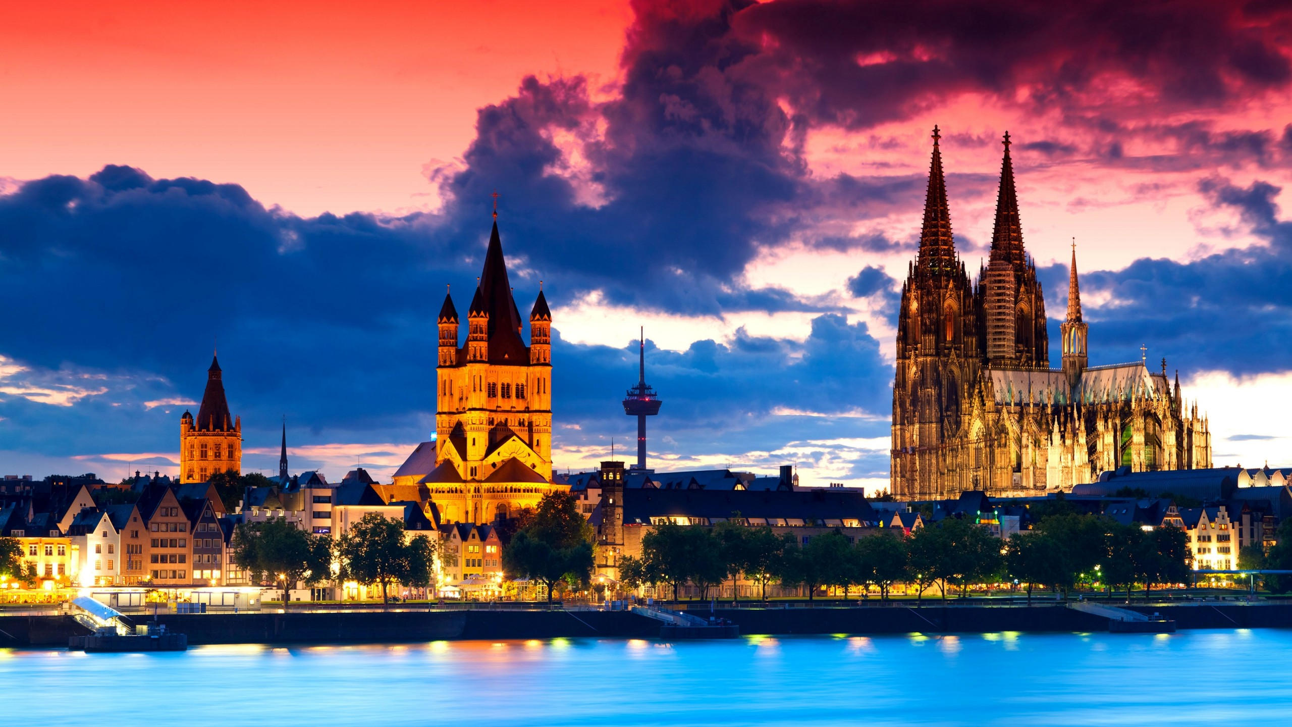 Cologne cathedral 2560x1440 germany cologne europe night 4k