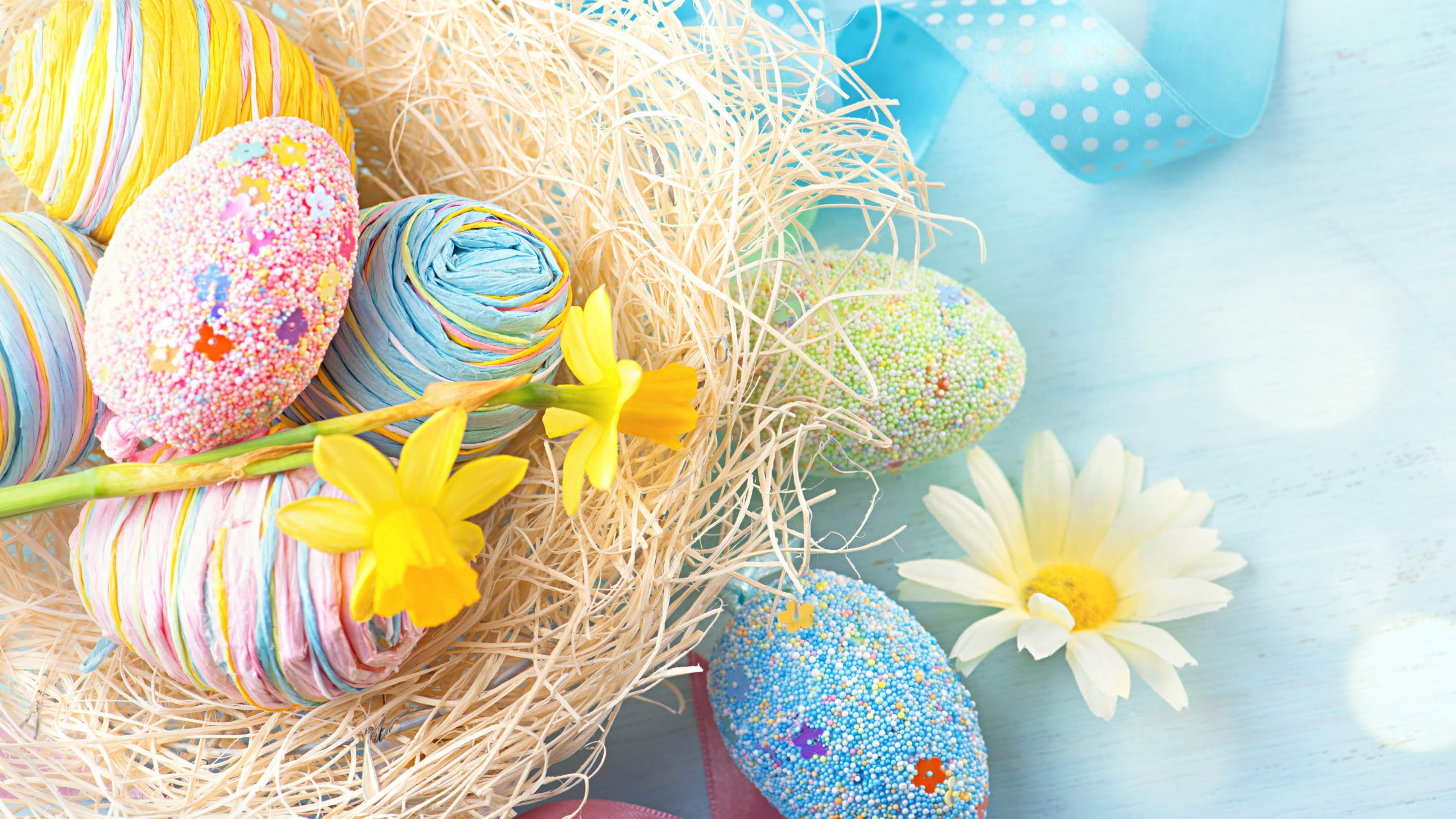Easter 2560x1440 eggs flower 8k