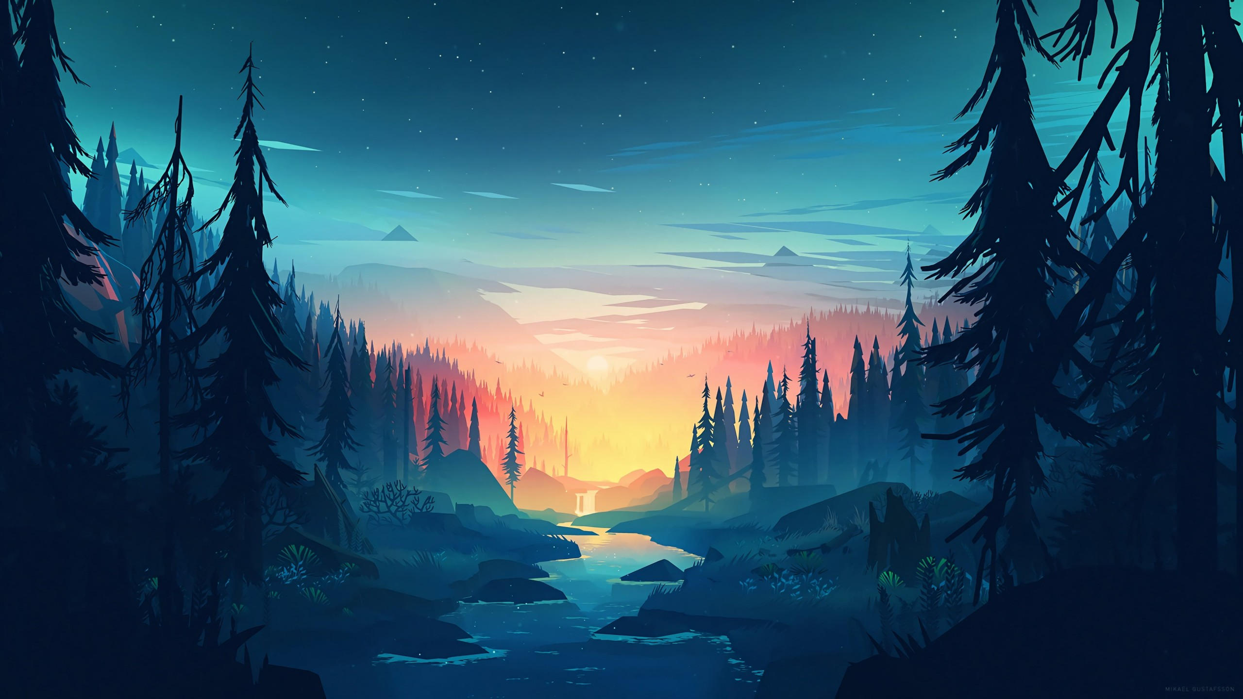 Forest 2560x1440 sunset artwork 4k
