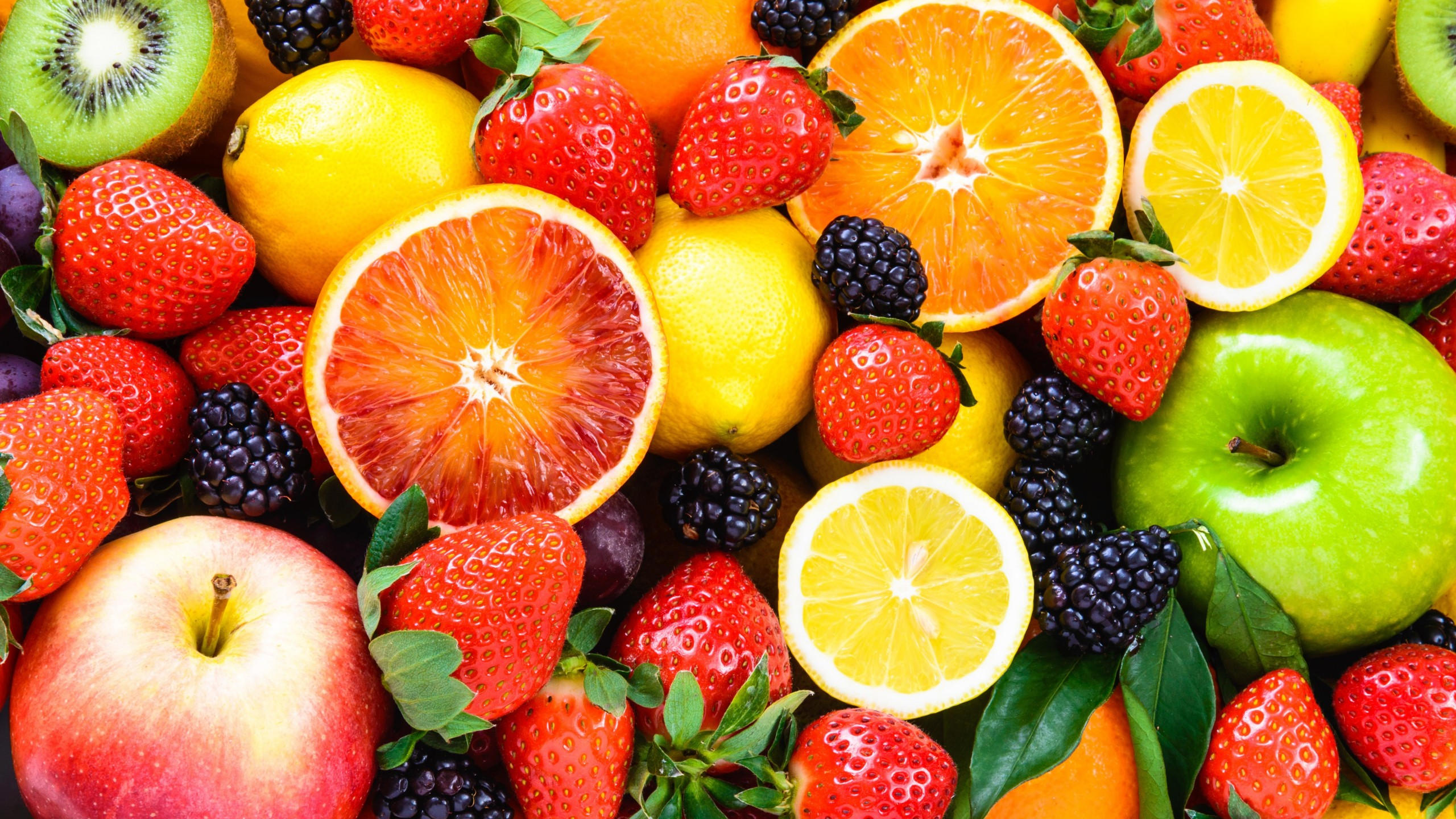 Fruit 2560x1440 apple orange strawberry lemon blackberry 5k