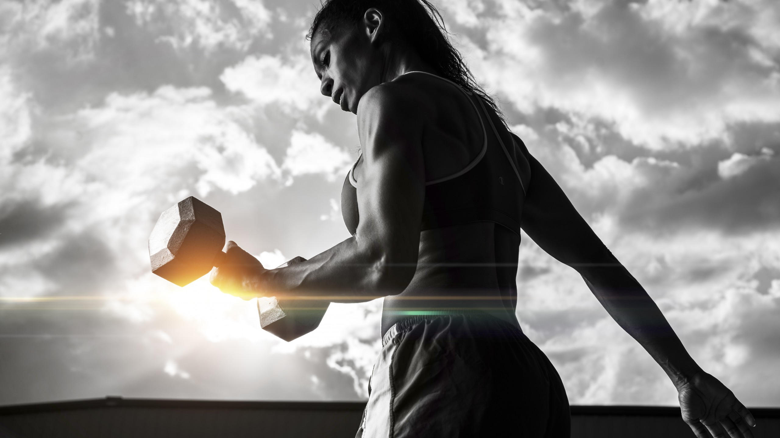 Girl 2560x1440 fitness exercise gym dumbbells workout sportswear