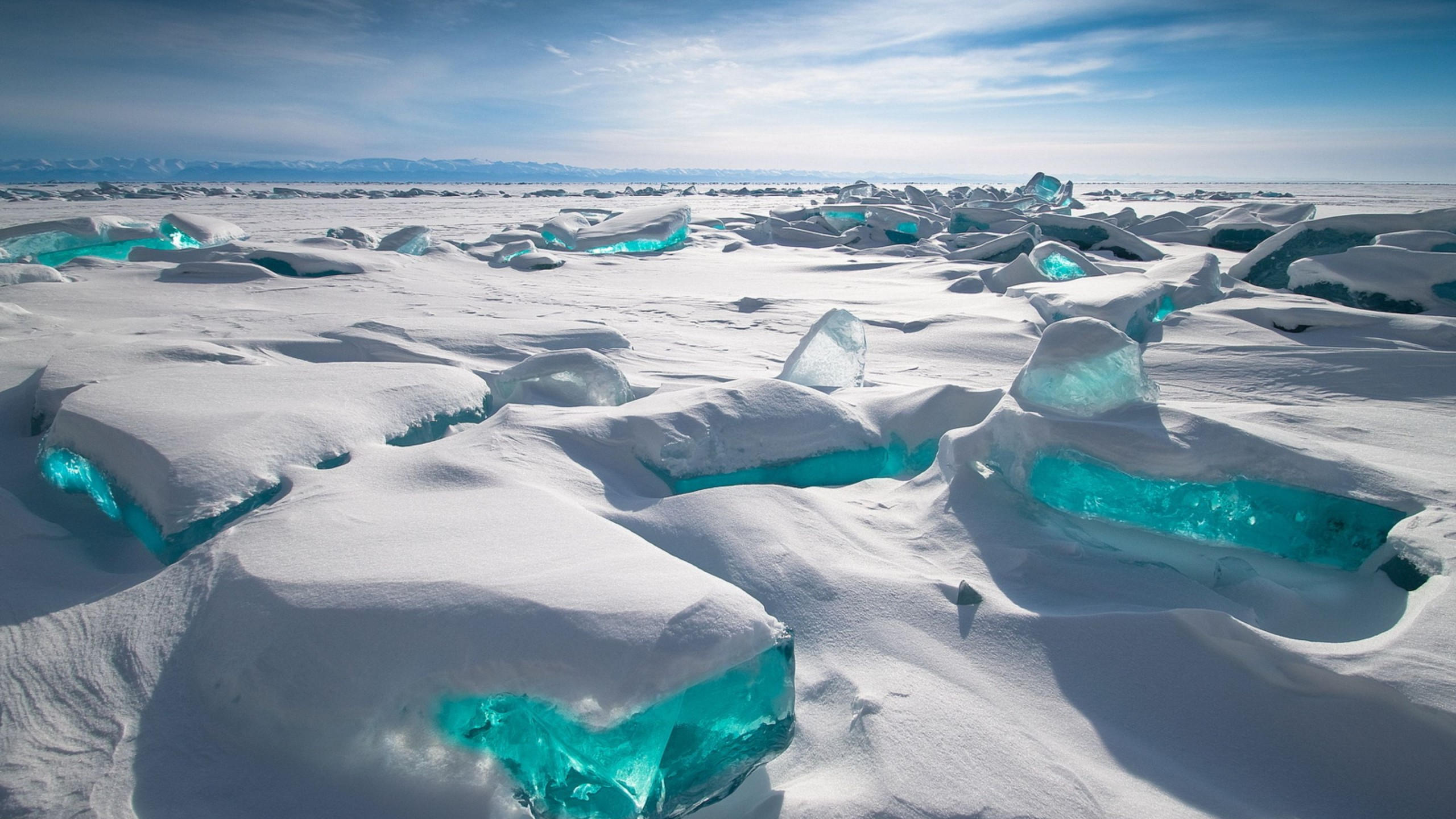 Lake baikal 2560x1440 ice snow hd