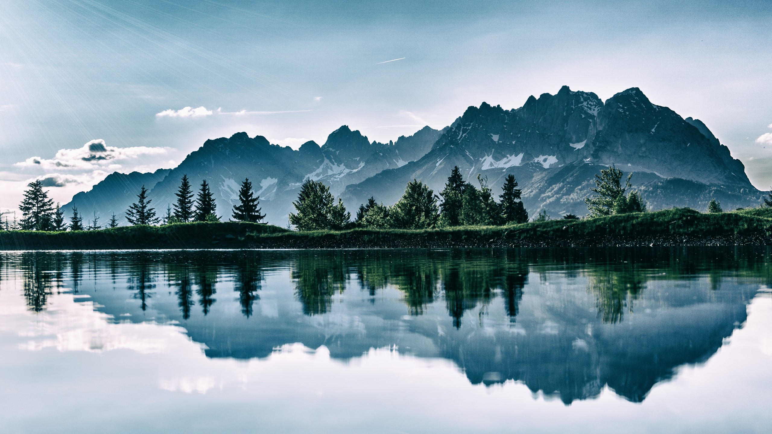 Mountain 2560x1440 lake trees 4k