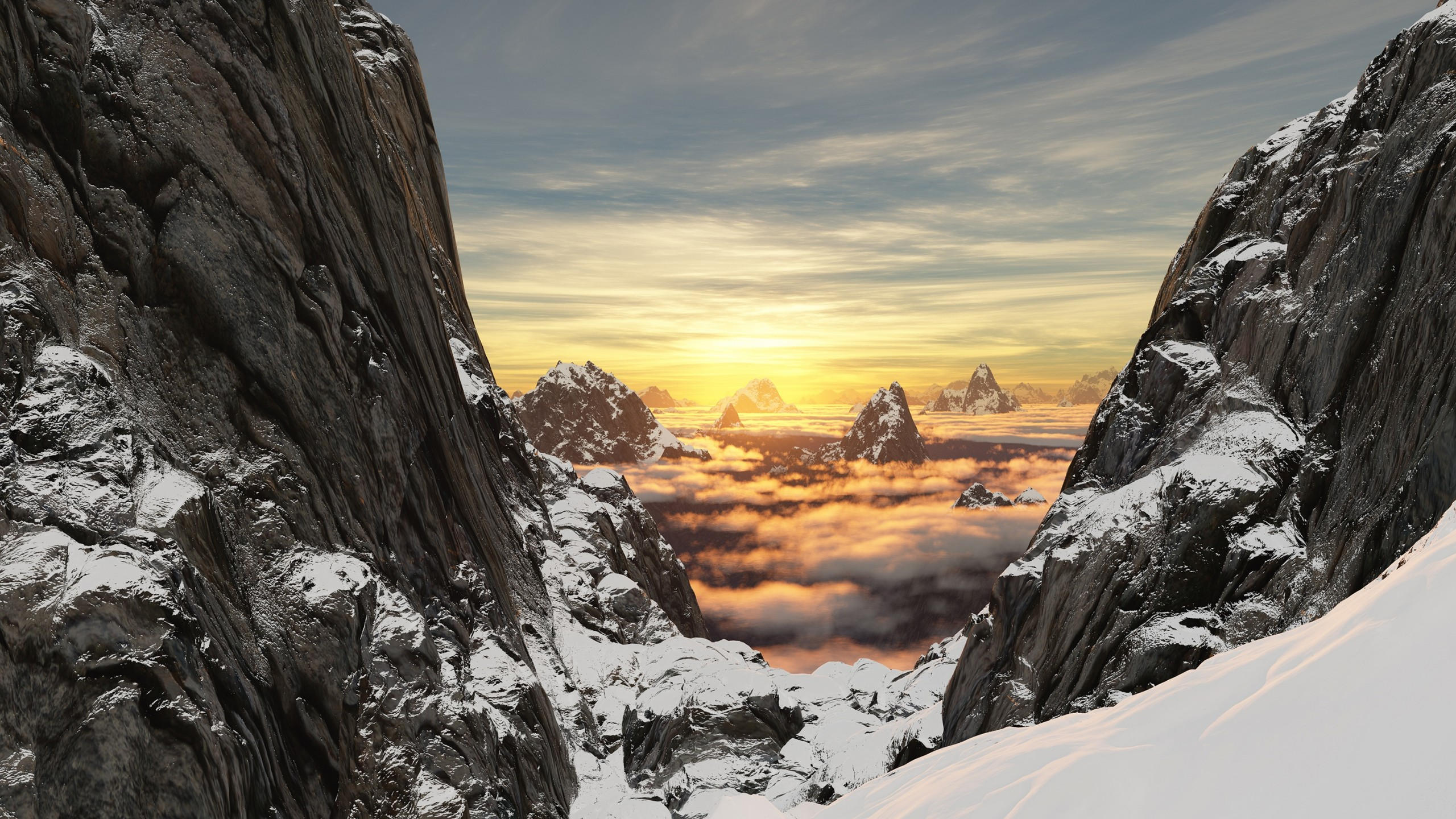 Mountain 2560x1440 snow rock high altitude 4k
