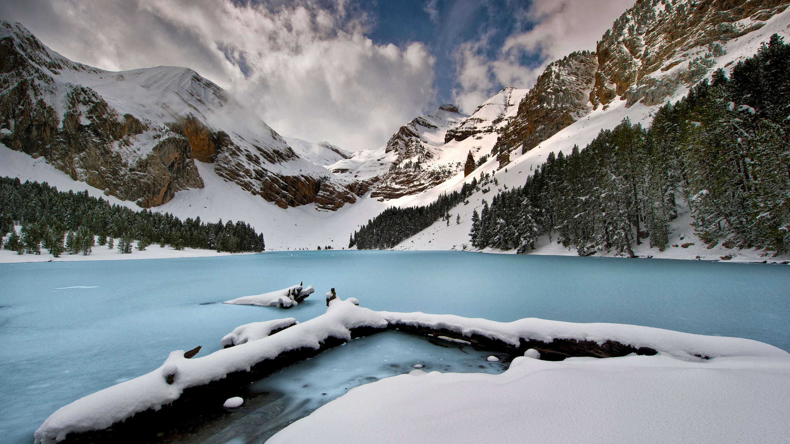 Mountains 2560x1440 lake winter snow 4k