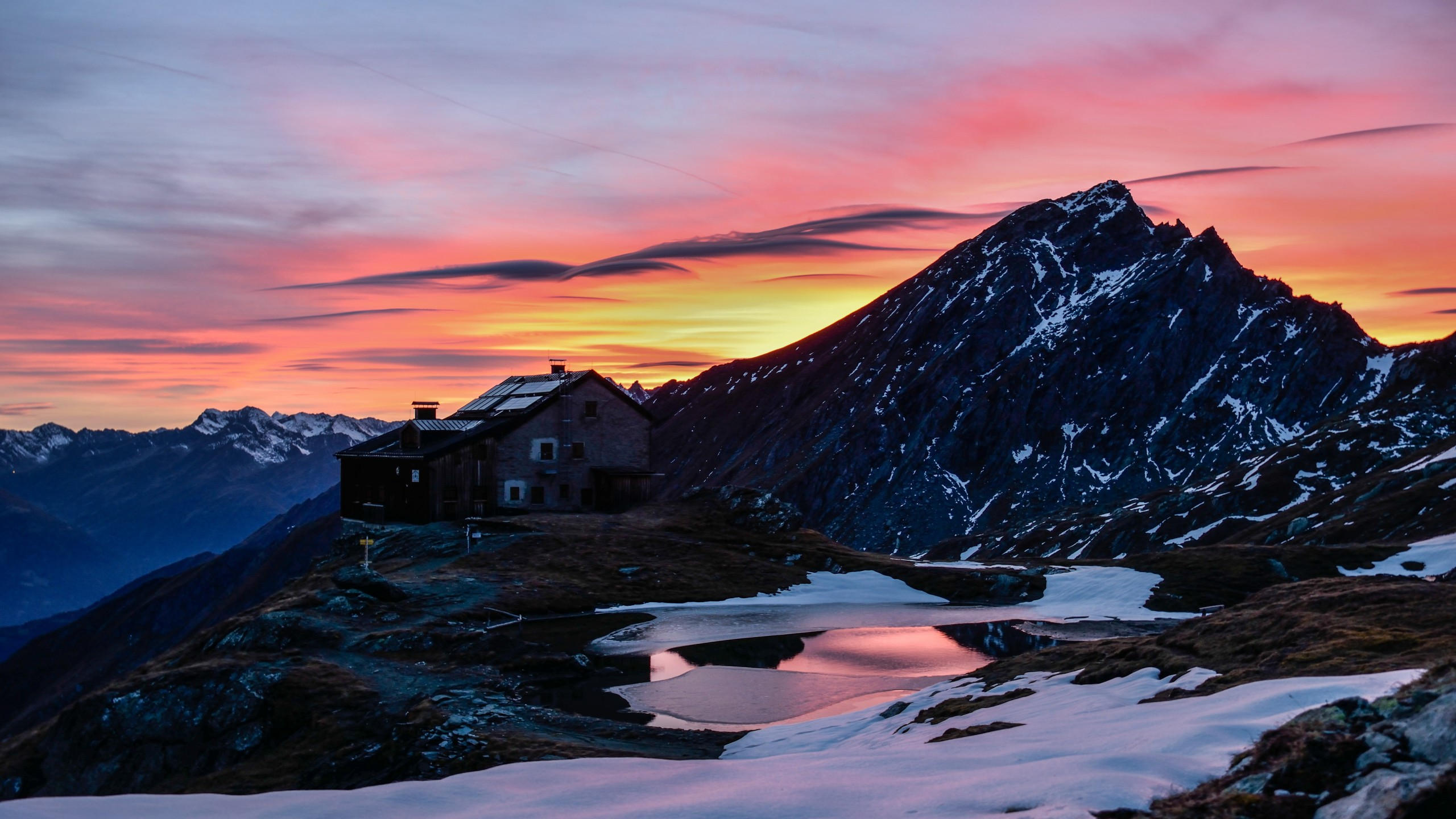 Mountains 2560x1440 snow sunrise 5k