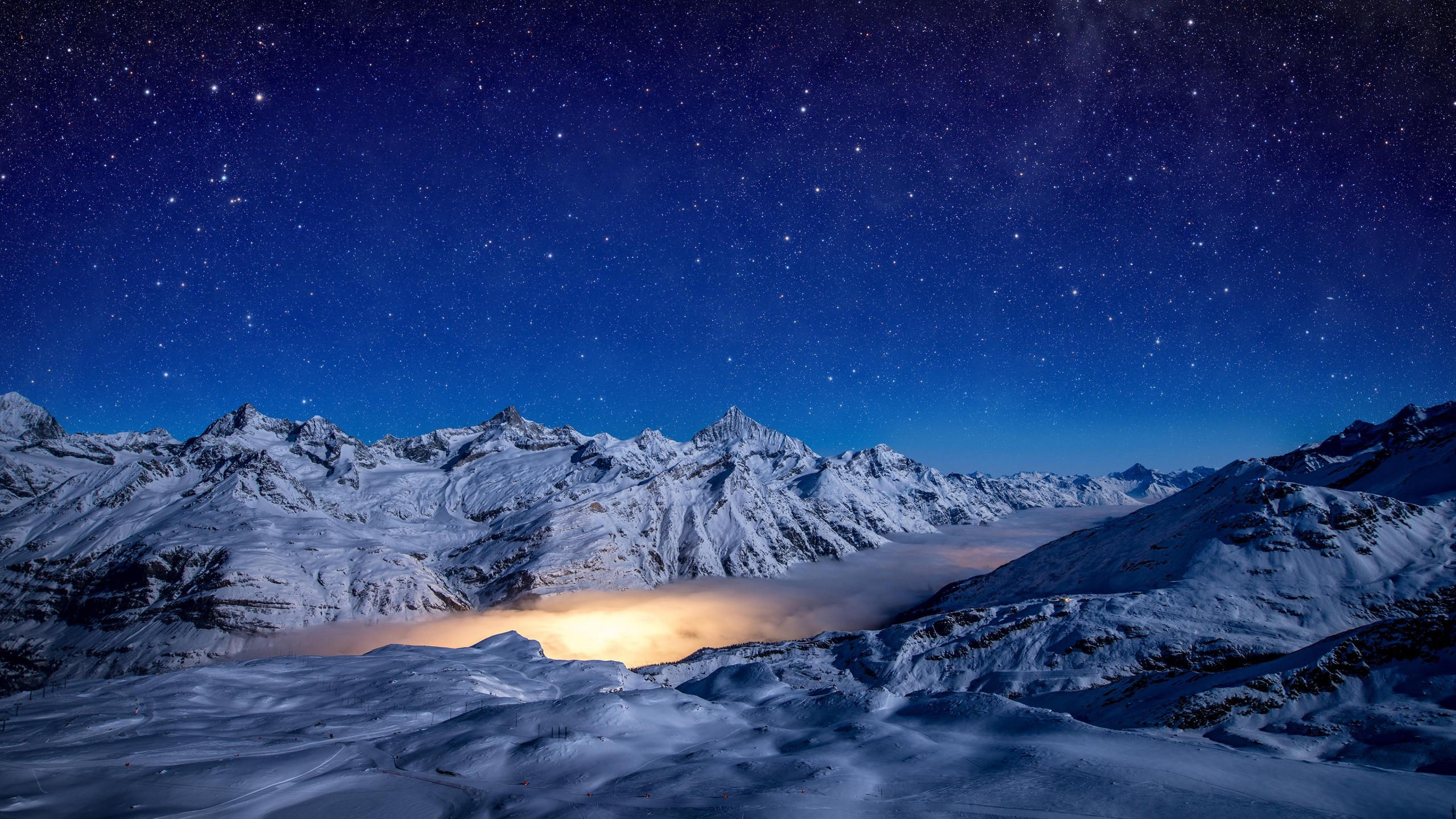 Night 2560x1440 mountains sky stars 4k