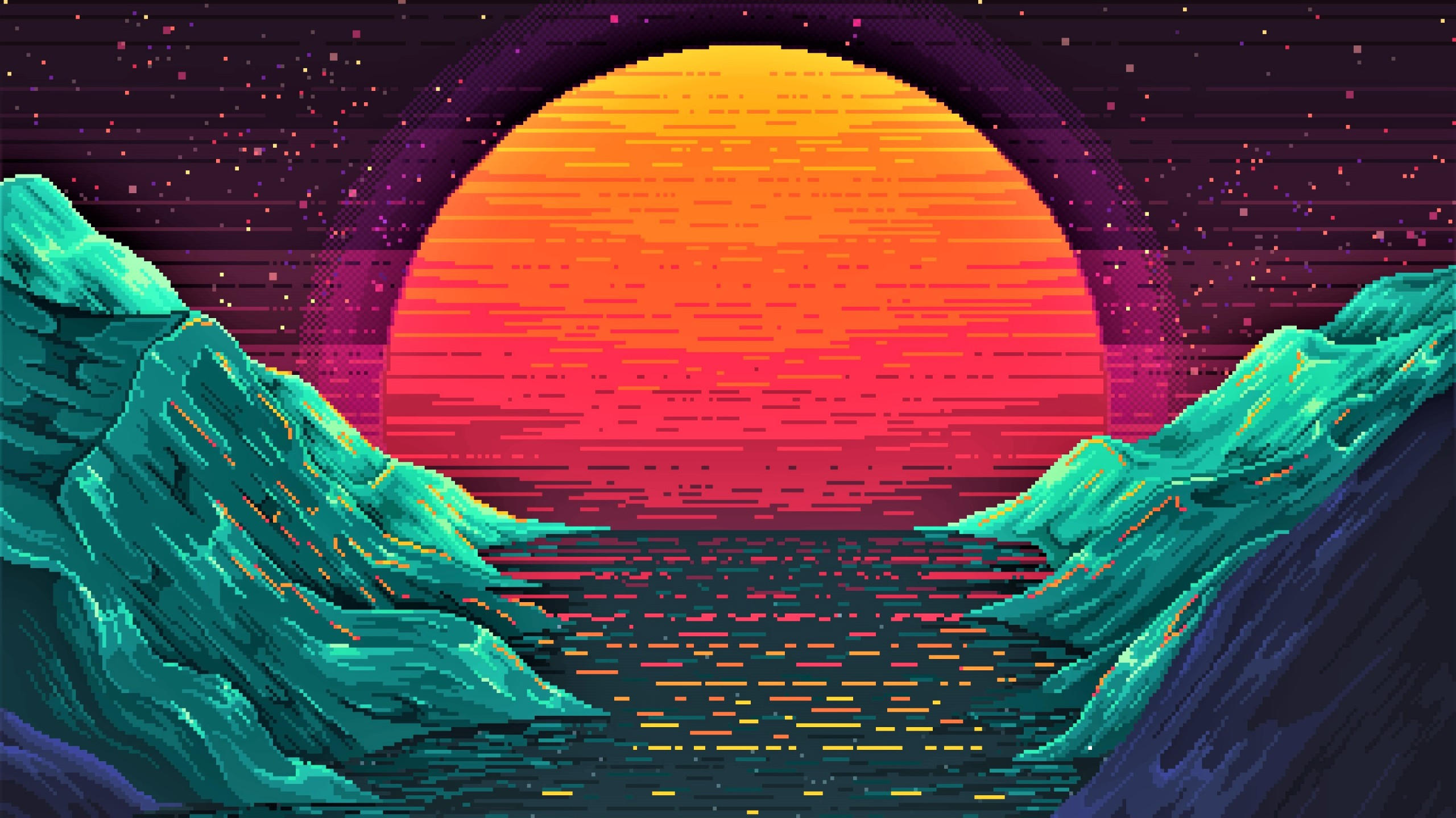 Retrowave 2560x1440 sunset orange 4k