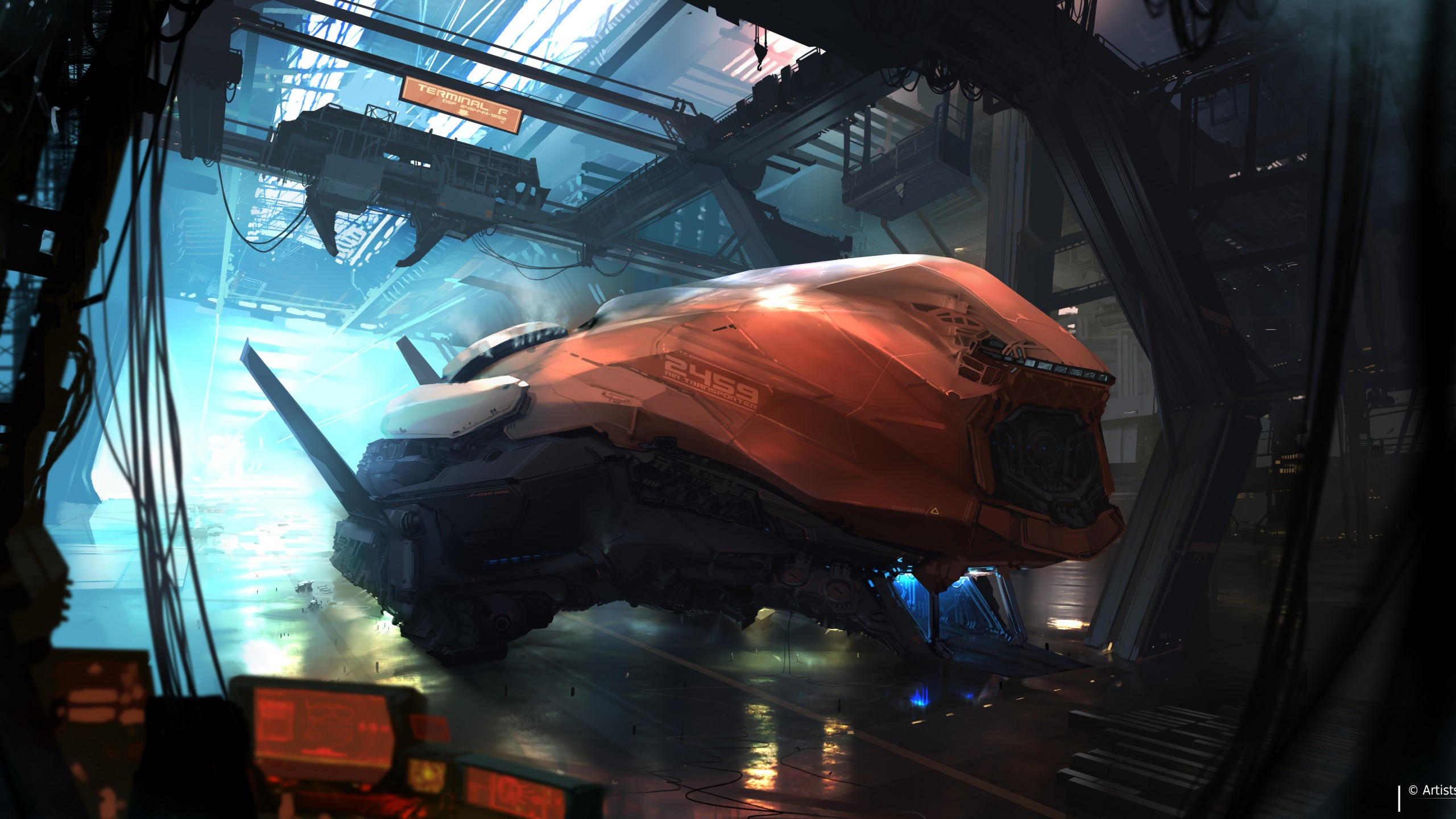 Space ship 2560x1440 4k hd wallpaper 8k matte painting art transporter