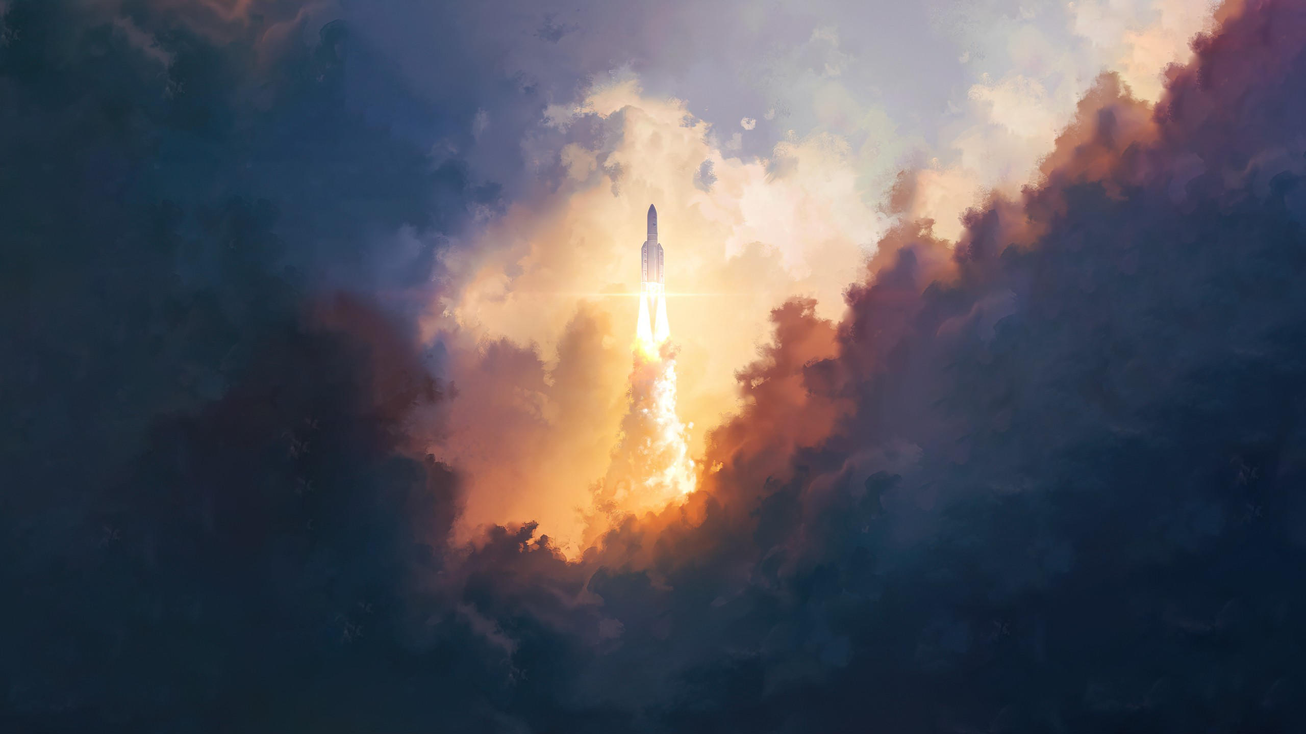 Spaceship 2560x1440 futuristic clouds 4k