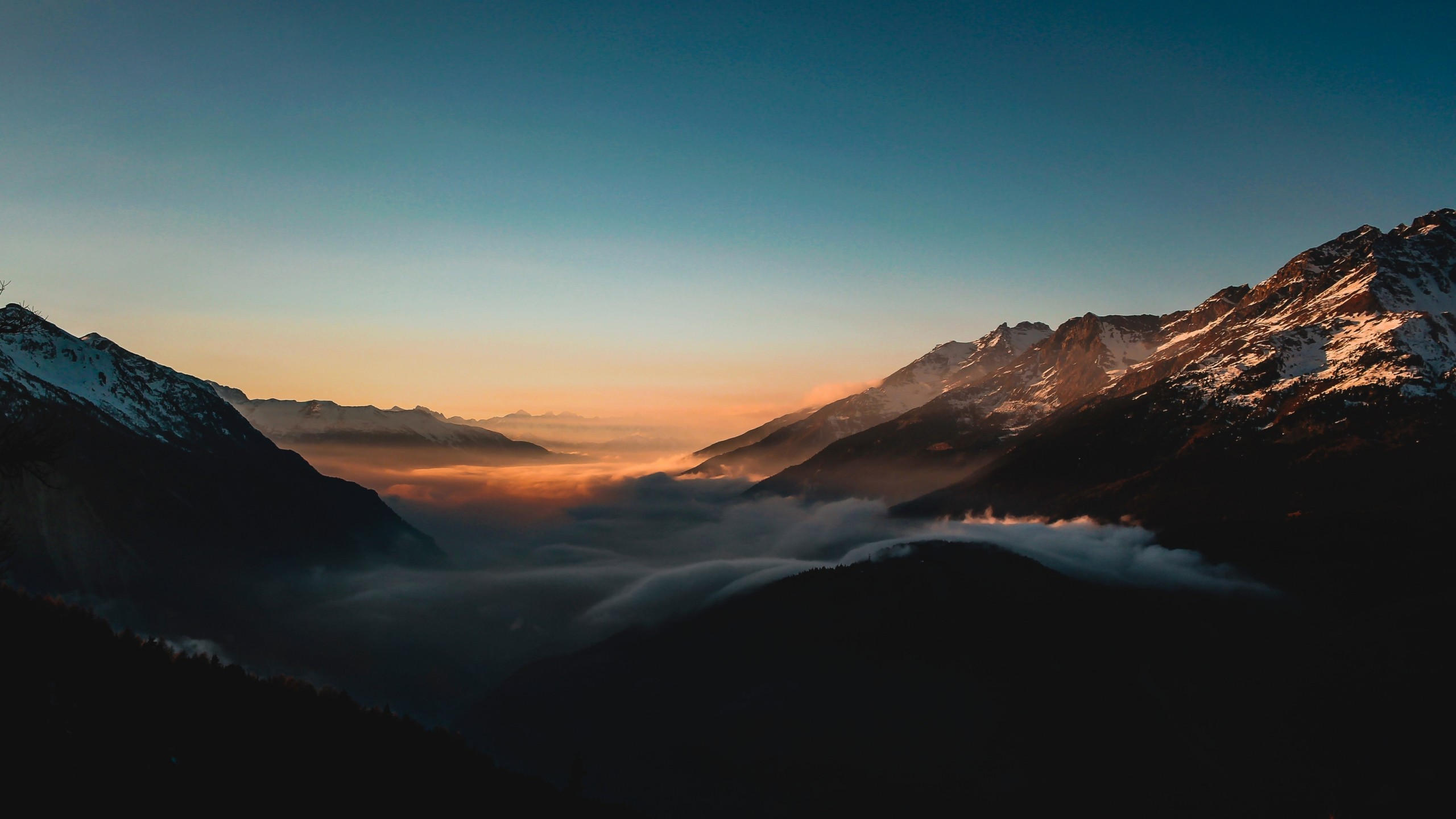 Sunset 2560x1440 forest mountains 4k