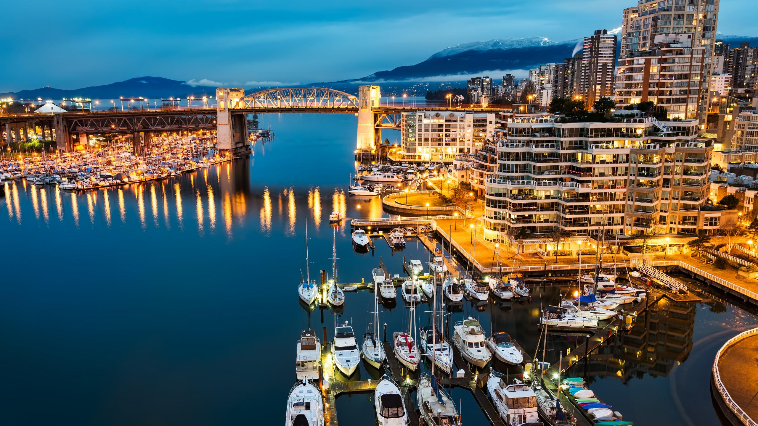 Vancouver 2560x1440 granville island canada night morning lights