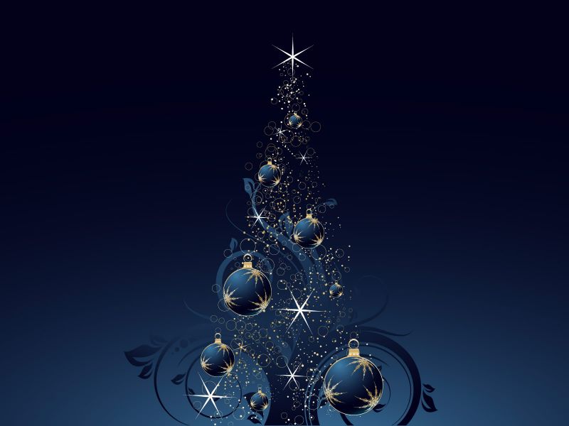 Fondo de pantalla arbol de navidad con bolas azules y destellos