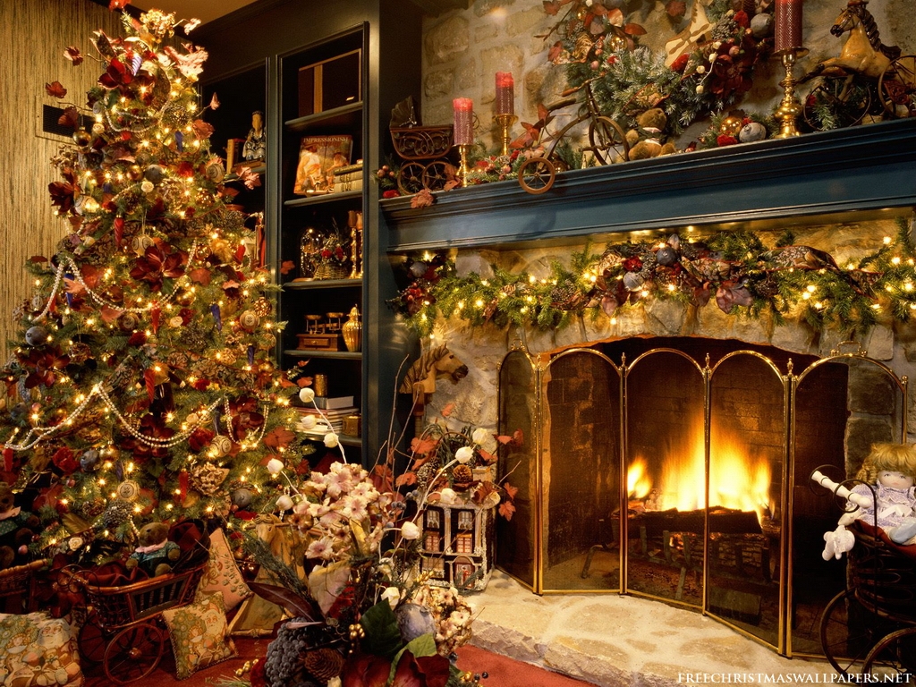Fondo de pantalla arbol grande con muchos adornos