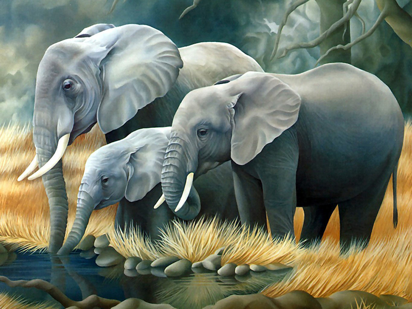 Fondo de pantalla pintura de elefantes