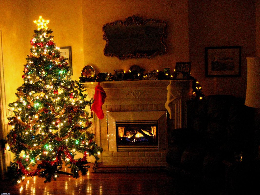 Fondos de Pantalla Arbol de Navidad con Chimenea